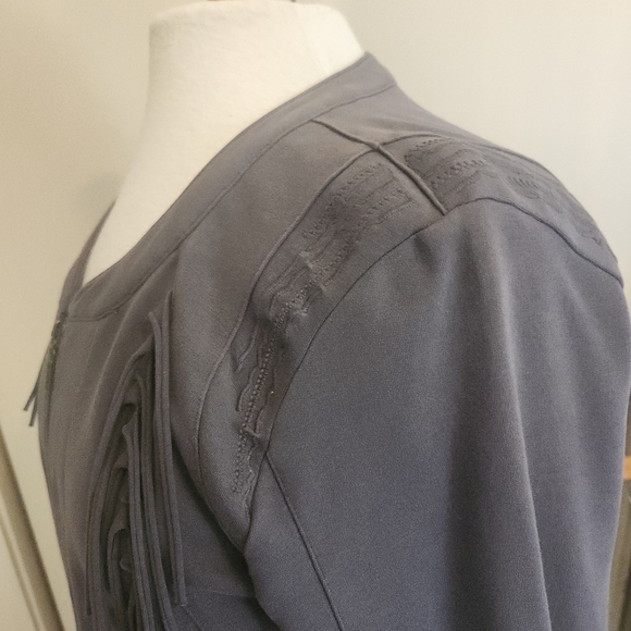 J50 Yest Jacket Womens Gray Cotton Stretch Full Zip Western Fringe Embroidered - Picture 9 of 12